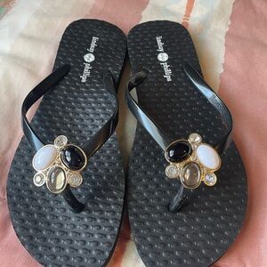 Lindsay Phillips Black Sandals with Gemstone Embellishments